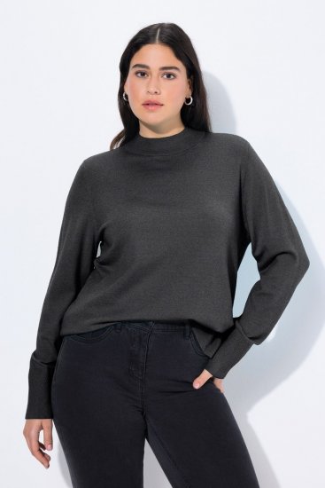 Ulla Popken Long Sleeves Mock Turtleneck Sweater Charcoal Grey Melange - Суичъри & cуичъри с качулка - Уютни суитшърти, суичъри и плетива