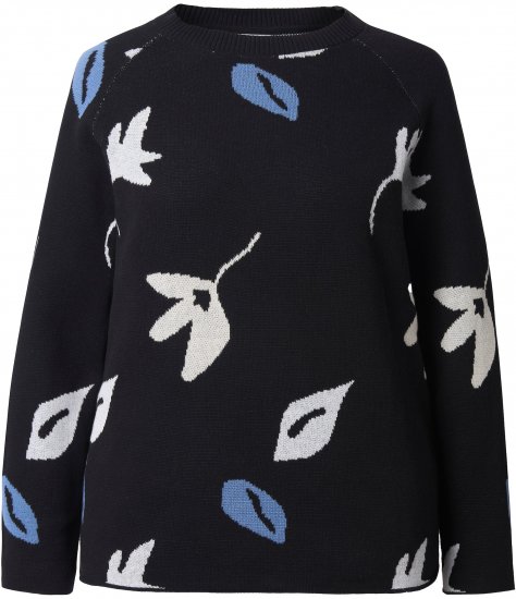 Ulla Popken Eco Cotton Leaf Pattern Long Sleeve Sweater Black - Суичъри & cуичъри с качулка - 