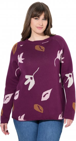 Ulla Popken Eco Cotton Leaf Pattern Long Sleeve Sweater Forest Berry - Суичъри & cуичъри с качулка - 