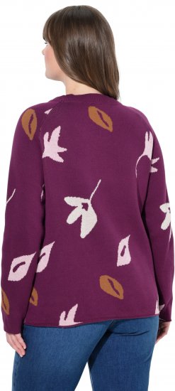 Ulla Popken Eco Cotton Leaf Pattern Long Sleeve Sweater Forest Berry - Суичъри & cуичъри с качулка - 