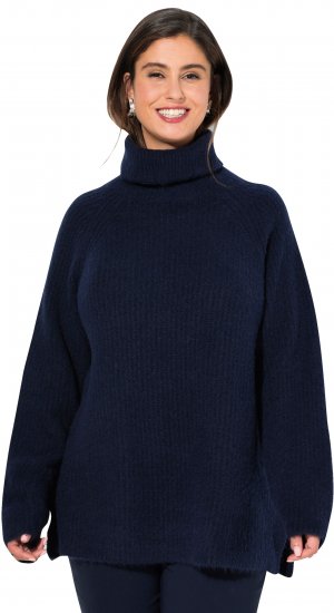 Ulla Popken Ribbed Knit Turtleneck Sweater Navy - Суичъри & cуичъри с качулка - 
