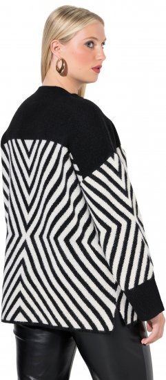 Ulla Popken Graphic Stripe Long Sleeve Turtleneck Sweater Black - Суичъри & cуичъри с качулка - 