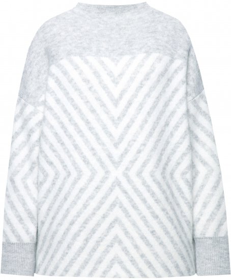 Ulla Popken Graphic Stripe Long Sleeve Turtleneck Sweater Silver Melange - Суичъри & cуичъри с качулка - 