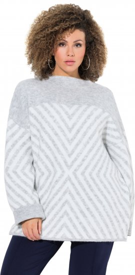 Ulla Popken Graphic Stripe Long Sleeve Turtleneck Sweater Silver Melange - Суичъри & cуичъри с качулка - 
