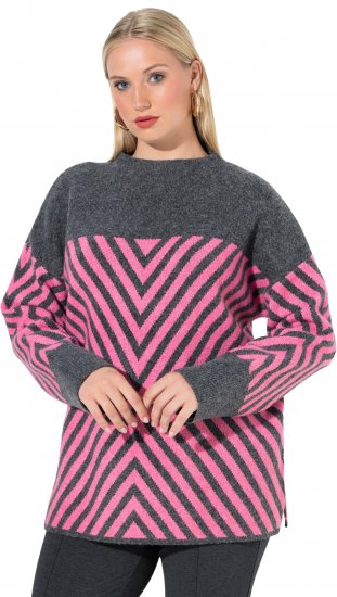 Ulla Popken Graphic Stripe Long Sleeve Turtleneck Sweater Flamingo - Суичъри & cуичъри с качулка - 