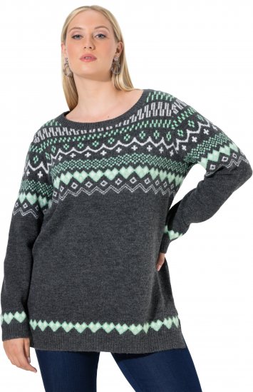 Ulla Popken Norwegian Style Pastel Tone Long Sleeve Sweater Dark Grey Melange - Суичъри & cуичъри с качулка - 