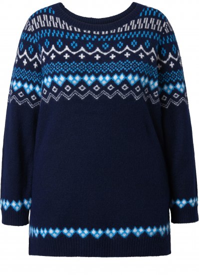 Ulla Popken Norwegian Style Pastel Tone Long Sleeve Sweater Ink Blue - Суичъри & cуичъри с качулка - 