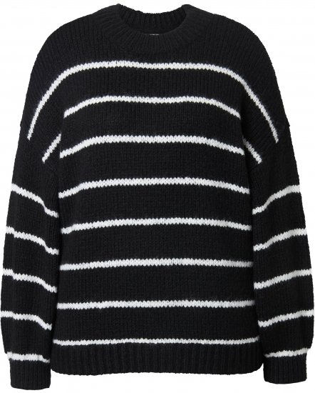 Ulla Popken Oversized Striped Balloon Sleeve Sweater Black - Суичъри & cуичъри с качулка - 