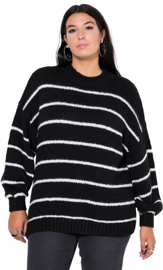 Ulla Popken Oversized Striped Balloon Sleeve Sweater Black - Суичъри & cуичъри с качулка - 