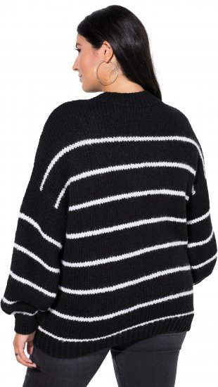 Ulla Popken Oversized Striped Balloon Sleeve Sweater Black - Суичъри & cуичъри с качулка - 
