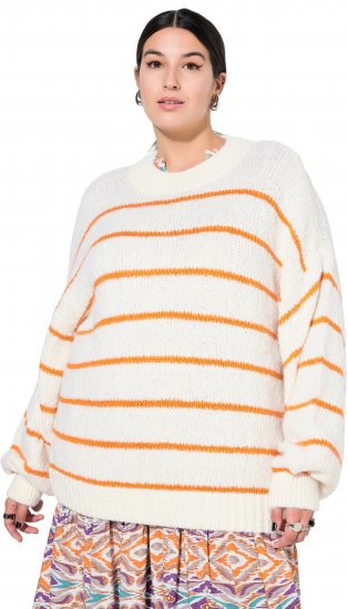 Ulla Popken Oversized Striped Balloon Sleeve Sweater Off-White - Суичъри & cуичъри с качулка - 