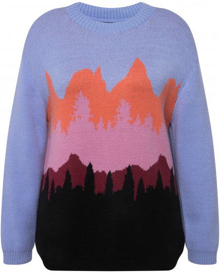 Ulla Popken Long Sleeve Knit Mountain Range Sweater Bright Purple - Суичъри & cуичъри с качулка - 