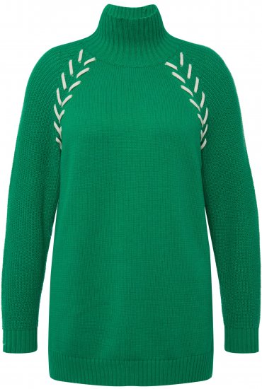 Ulla Popken Contrast Braid Turtleneck Sweater Emerald Green - Суичъри & cуичъри с качулка - 