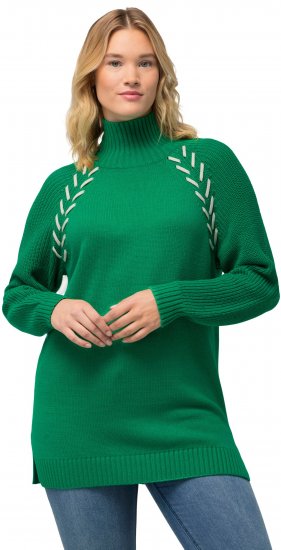 Ulla Popken Contrast Braid Turtleneck Sweater Emerald Green - Суичъри & cуичъри с качулка - 