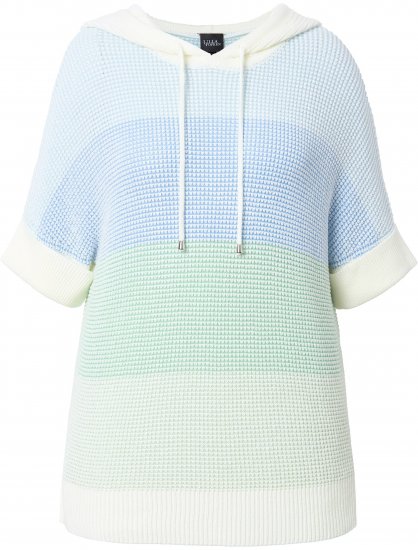 Ulla Popken Block Stripe Hooded Short Sleeve Sweater Mint Green - Суичъри & cуичъри с качулка - 