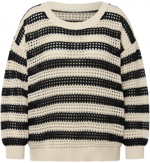Ulla Popken Striped Long Sleeve Crocheted Sweater Vanilla - Суичъри & cуичъри с качулка - 