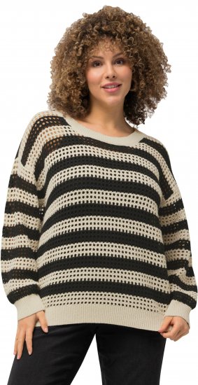 Ulla Popken Striped Long Sleeve Crocheted Sweater Vanilla - Суичъри & cуичъри с качулка - 