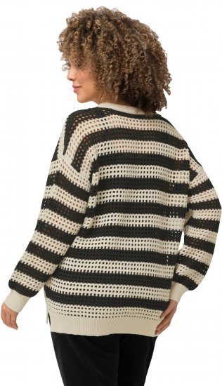 Ulla Popken Striped Long Sleeve Crocheted Sweater Vanilla - Суичъри & cуичъри с качулка - 