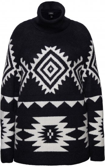 Ulla Popken Aztec-Inspired Long Sleeve Turtleneck Sweater Navy - Суичъри & cуичъри с качулка - 