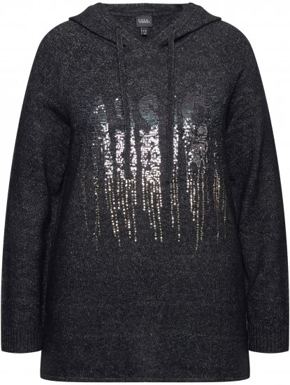 Ulla Popken Sequined Knit Long Sleeve Hoodie Black - Суичъри & cуичъри с качулка - 
