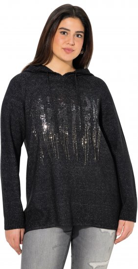 Ulla Popken Sequined Knit Long Sleeve Hoodie Black - Суичъри & cуичъри с качулка - 