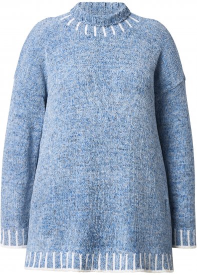 Ulla Popken Blanket Stitch Oversized Turtleneck Sweater Dove Blue - Суичъри & cуичъри с качулка - 