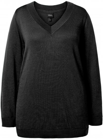 Ulla Popken Soft Fine Knit Pullover V-Neck Sweatshirt Black - Суичъри & cуичъри с качулка - 