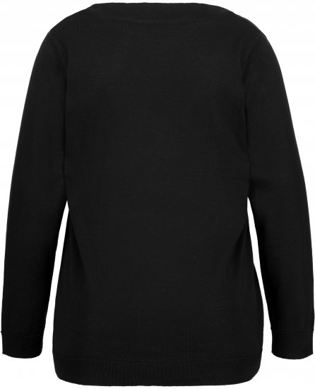 Ulla Popken Soft Fine Knit Pullover V-Neck Sweatshirt Black - Суичъри & cуичъри с качулка - 