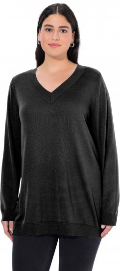 Ulla Popken Soft Fine Knit Pullover V-Neck Sweatshirt Black - Суичъри & cуичъри с качулка - 