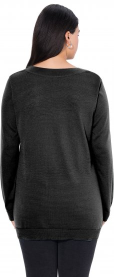 Ulla Popken Soft Fine Knit Pullover V-Neck Sweatshirt Black - Суичъри & cуичъри с качулка - 