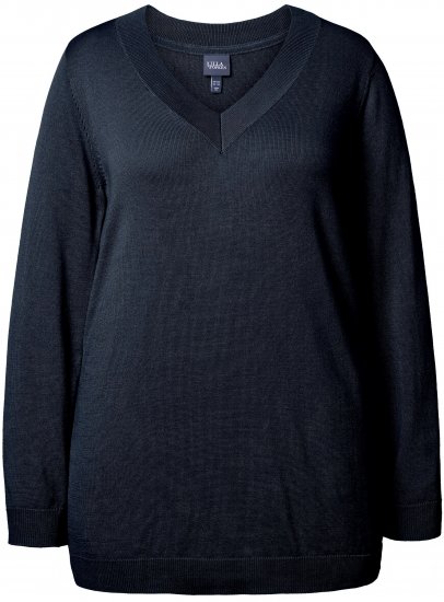 Ulla Popken Soft Fine Knit Pullover V-Neck Sweatshirt Marine - Суичъри & cуичъри с качулка - 
