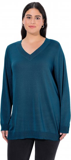 Ulla Popken Soft Fine Knit Pullover V-Neck Sweatshirt Teal - Суичъри & cуичъри с качулка - 