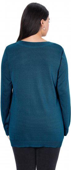 Ulla Popken Soft Fine Knit Pullover V-Neck Sweatshirt Teal - Суичъри & cуичъри с качулка - 