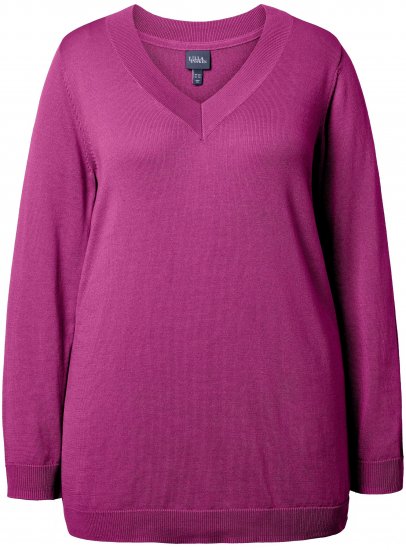 Ulla Popken Soft Fine Knit Pullover V-Neck Sweatshirt Dark Lilac - Суичъри & cуичъри с качулка - 