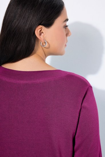 Ulla Popken Soft Fine Knit Pullover V-Neck Sweatshirt Dark Lilac - Суичъри & cуичъри с качулка - Уютни суитшърти, суичъри и плетива