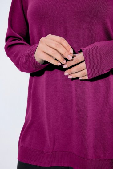 Ulla Popken Soft Fine Knit Pullover V-Neck Sweatshirt Dark Lilac - Суичъри & cуичъри с качулка - Уютни суитшърти, суичъри и плетива