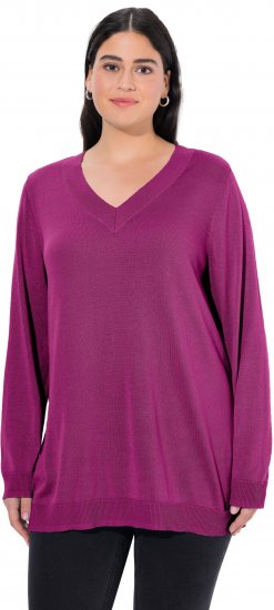 Ulla Popken Soft Fine Knit Pullover V-Neck Sweatshirt Dark Lilac - Суичъри & cуичъри с качулка - 