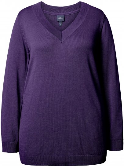 Ulla Popken Soft Fine Knit Pullover V-Neck Sweatshirt Deep Violet - Суичъри & cуичъри с качулка - 