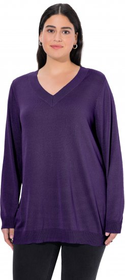 Ulla Popken Soft Fine Knit Pullover V-Neck Sweatshirt Deep Violet - Суичъри & cуичъри с качулка - 