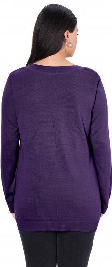 Ulla Popken Soft Fine Knit Pullover V-Neck Sweatshirt Deep Violet - Суичъри & cуичъри с качулка - 