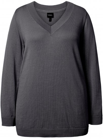 Ulla Popken Casual V-Neck Long Sleeve Sweater Charcoal Grey Melange - Суичъри & cуичъри с качулка - 