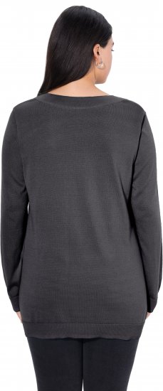 Ulla Popken Casual V-Neck Long Sleeve Sweater Charcoal Grey Melange - Суичъри & cуичъри с качулка - 
