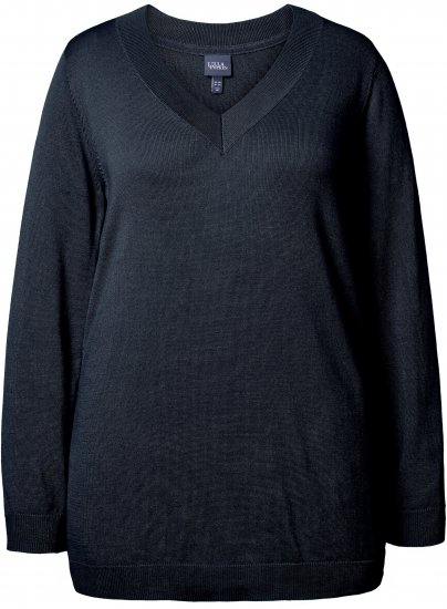 Ulla Popken Casual V-Neck Long Sleeve Sweater Navy Blue - Суичъри & cуичъри с качулка - 