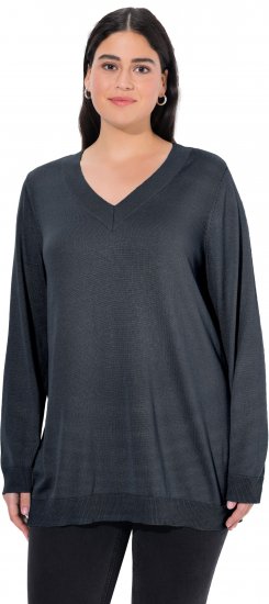 Ulla Popken Casual V-Neck Long Sleeve Sweater Navy Blue - Суичъри & cуичъри с качулка - 