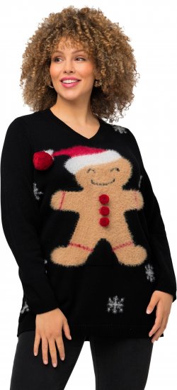 Ulla Popken Gingerbread Man Christmas Sweater Black - Суичъри & cуичъри с качулка - 