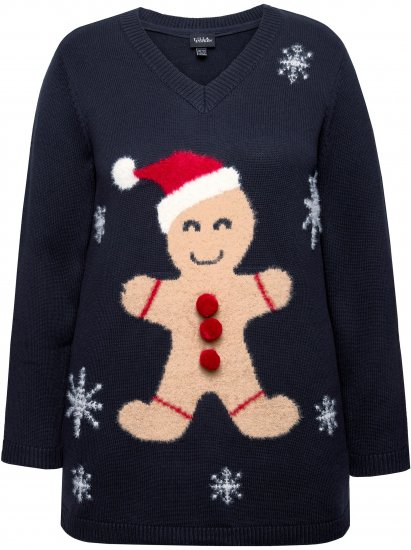 Ulla Popken Gingerbread Man Christmas Sweater Navy - Суичъри & cуичъри с качулка - 