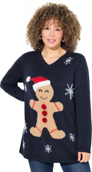 Ulla Popken Gingerbread Man Christmas Sweater Navy - Суичъри & cуичъри с качулка - 