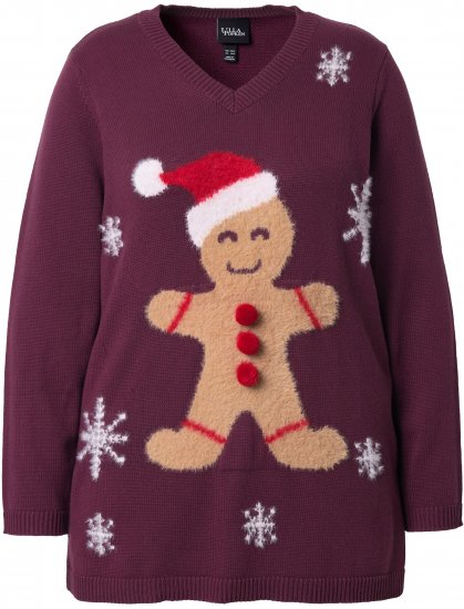 Ulla Popken Gingerbread Man Christmas Sweater Dark Wine Red - Суичъри & cуичъри с качулка - 