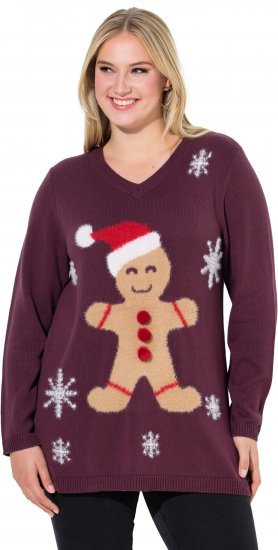 Ulla Popken Gingerbread Man Christmas Sweater Dark Wine Red - Суичъри & cуичъри с качулка - 