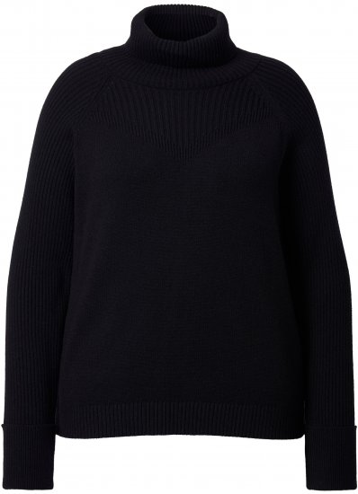 Ulla Popken Turtleneck Sweater with Ribbed Inserts Black - Суичъри & cуичъри с качулка - 